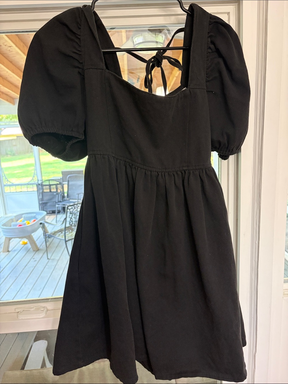 vestique Black Puff Sleeve Mini Dress